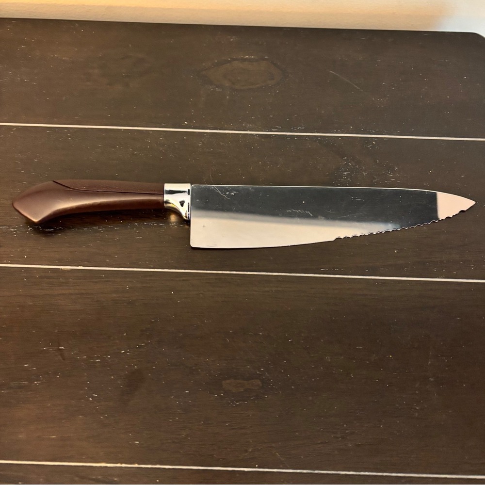 Ginsu | Vintage Serrated Chef Knife | Brown Handle | Stainless Steel USA 12.5"